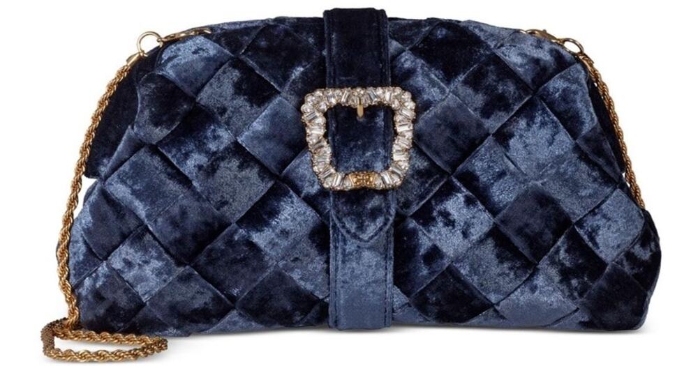 Sam Edelman "Brit" Frame Velvet Clutch in Jewel Blue